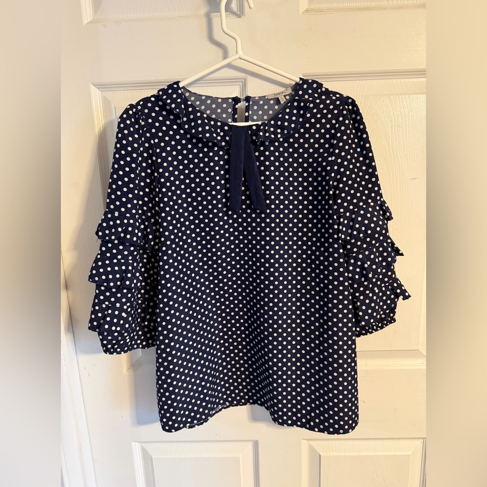 JODIFL Navy and White Polka Dot Top